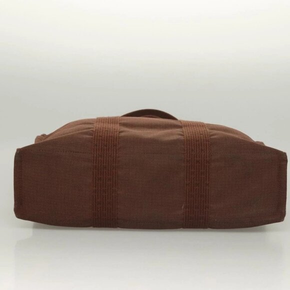 HERMES Her Line MM Tote Bag Canvas Brown Silver Auth - Picture 10 of 16